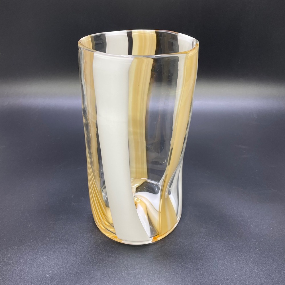 VTG 60s-80s Italian Sommerso Art Glass Vase Tan/White Swirl Stripe Hand Blown